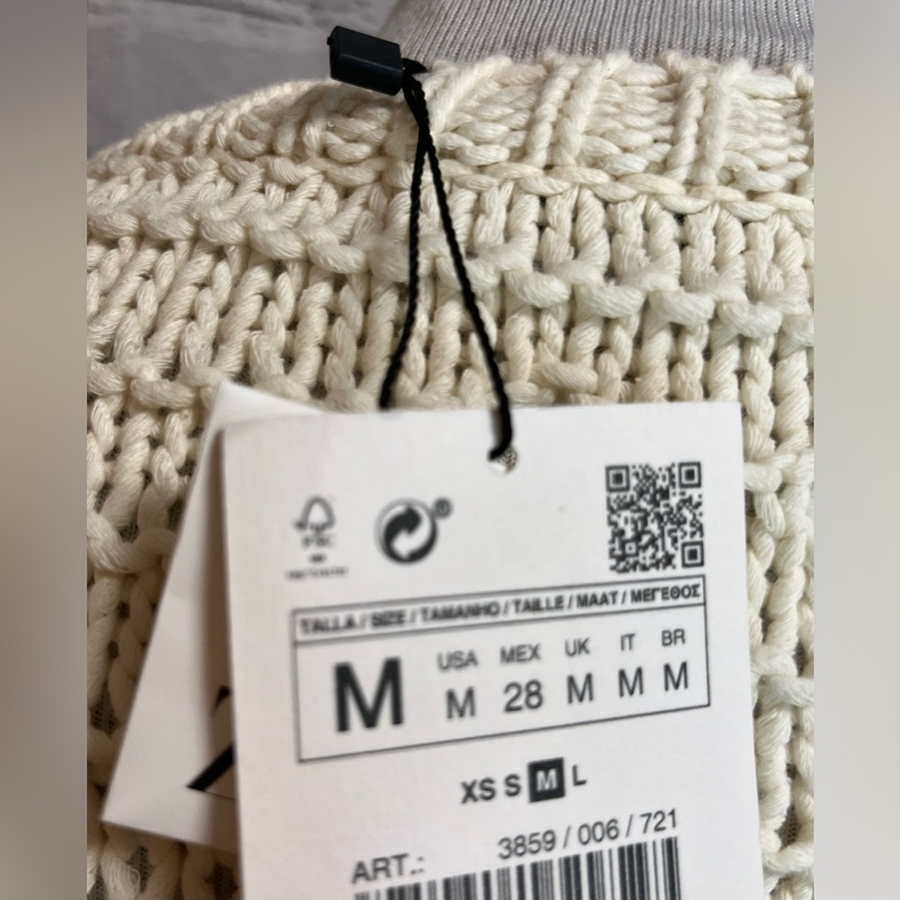 NWT- NEW ZARA 2024 LIGHT BEIGE OPEN KNIT TIE FRONT JACKET CARDIGAN - Picture 5 of 6
